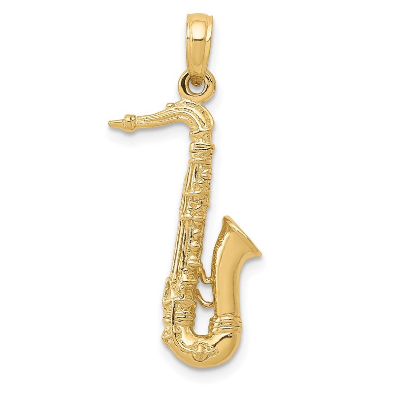 14k Yellow Gold 3d Tenor Saxophone Pendant